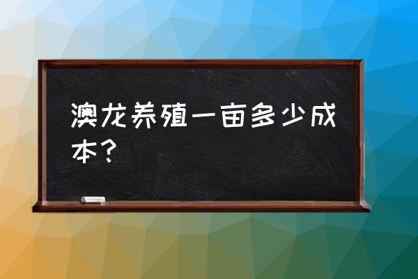 养殖澳洲小龙虾一亩要多少成本 澳龙养殖一亩多少成本？