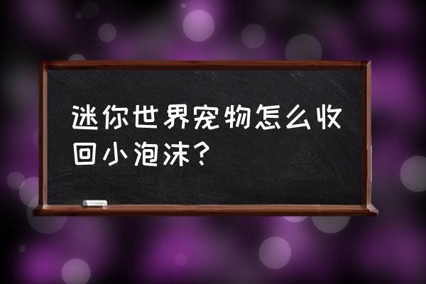 迷你世界如何获得小泡沫宠物 迷你世界宠物怎么收回小泡沫？